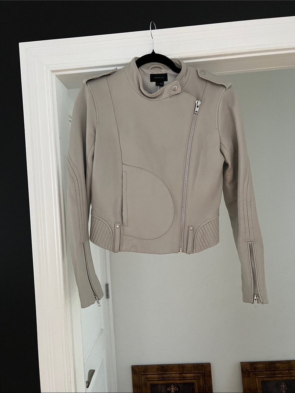 Theory Women's Leather Moto Jacket in Light Taupe